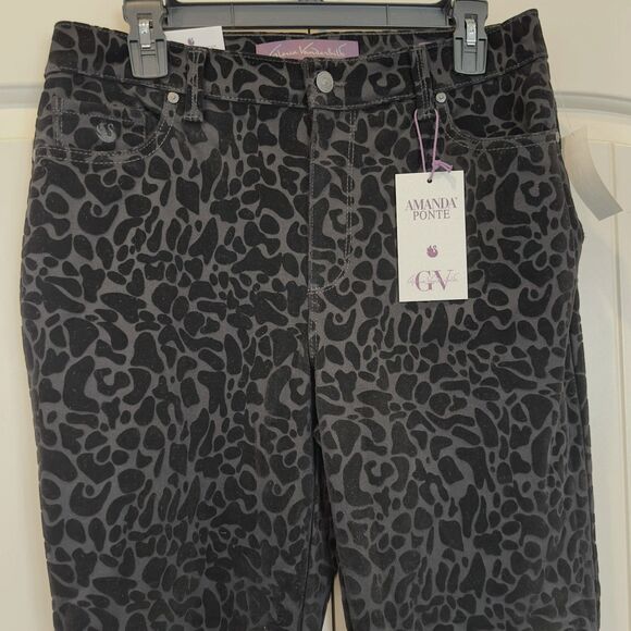 Women's Amada Ponte 'Amanda' Blk & Gray Leopard Print Stretch Jeans Wms Sz. 10 - Picture 1 of 3